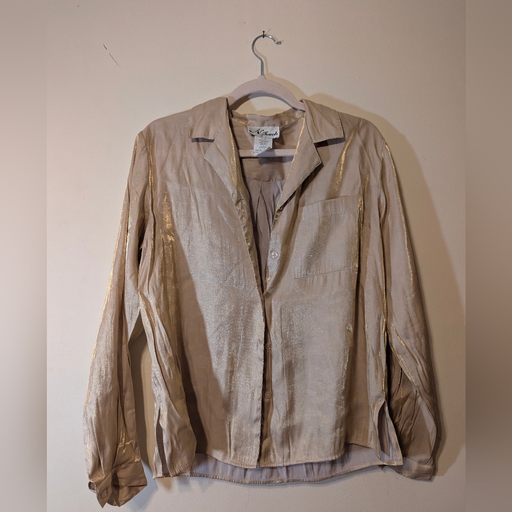 Elegant Vintage Beige Metallic Blouse - N Touch